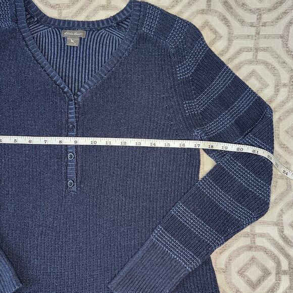 Eddie Bauer Button Front Sweater Size M Blue Pullover Short Sleeve Cable Knit - Picture 7 of 9